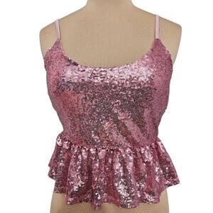 New Crave Fame Pink Sequin Peplum Tank Top Women’s Sz M Party Clubwear Swifty